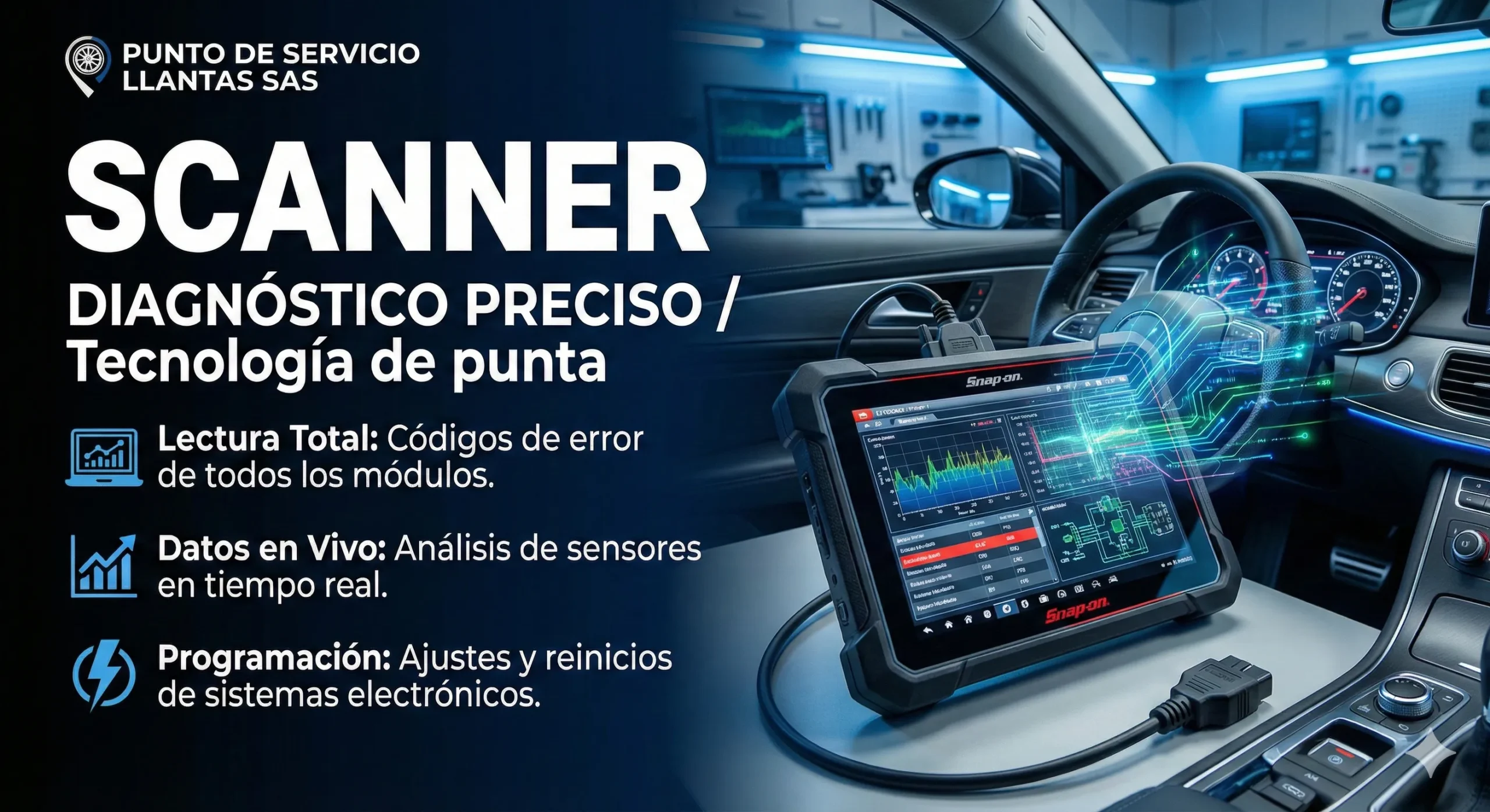 Diagnóstico Escáner Automotriz Llantas Punto de Servicio